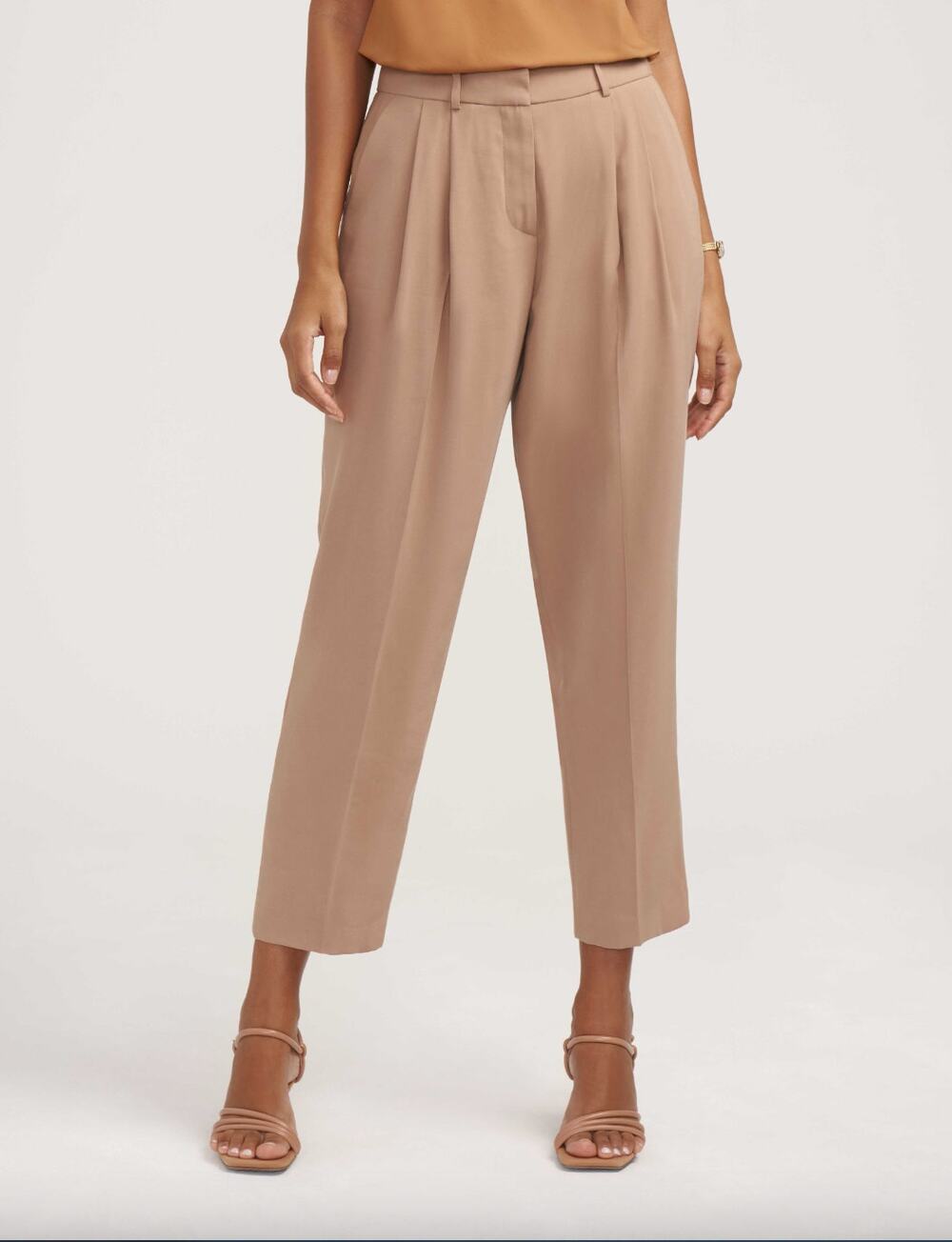 ANNE KLEIN Women's Ankle Dress Pants Size 12 Tan Light Coffee Front Pleated NWT